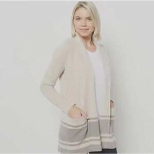 Barefoot Dreams Women’s CozyChic Lite Saddle Sleeve Cardi- Stone Stripe
